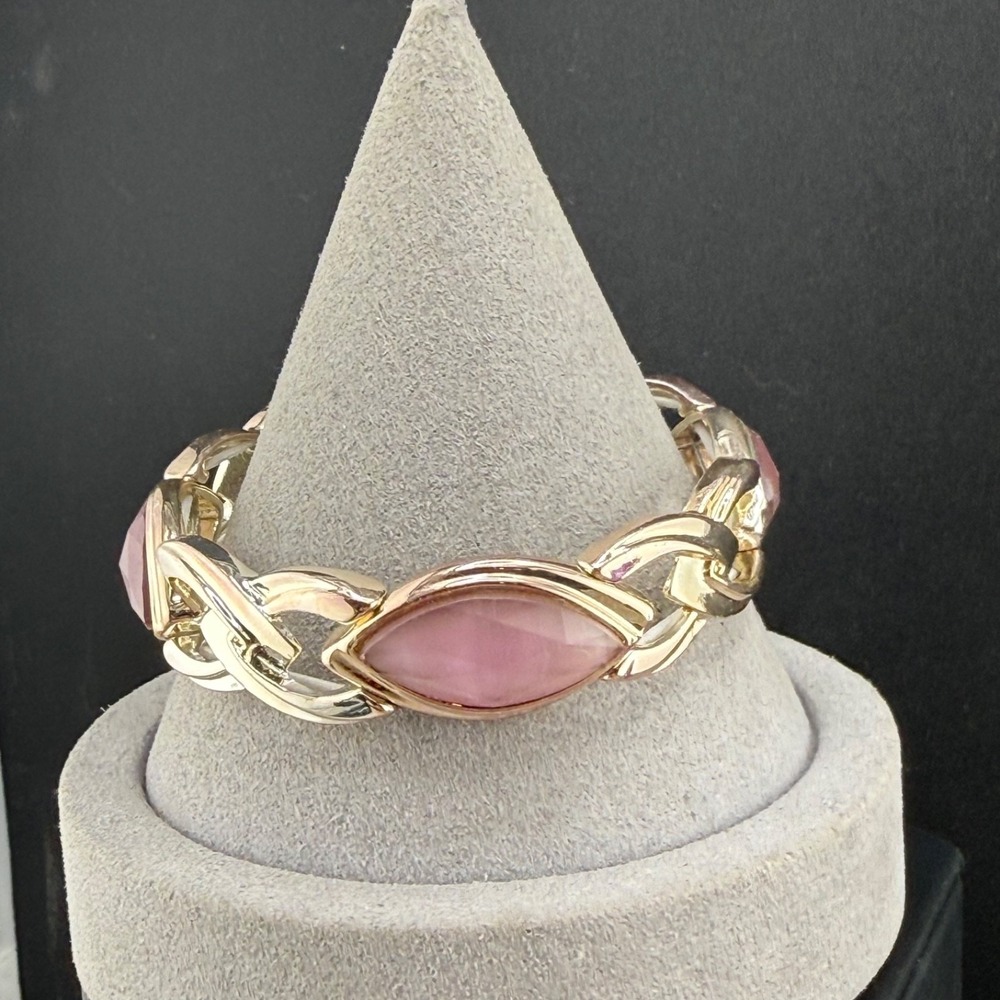 Napier Bracelet Silver Tone Stretch Pink Marquise Faux Stone 7.5in